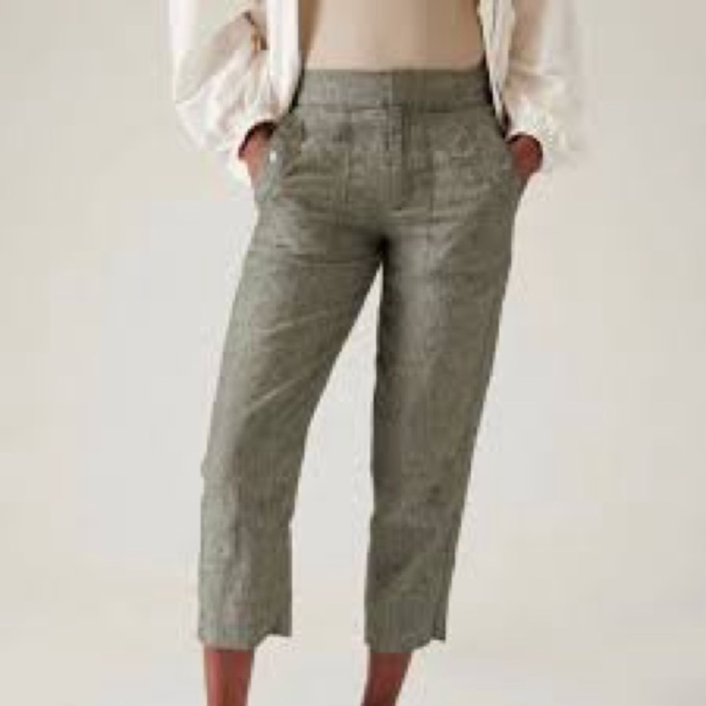 Athleta Voyager Linen Pant in Aspen Olive Green - Size 10 - NWOT - Picture 2 of 11